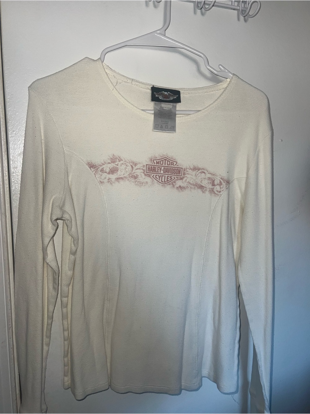 Harley-Davidson Cream Long Sleeve Thermal with Faded Rose Logo